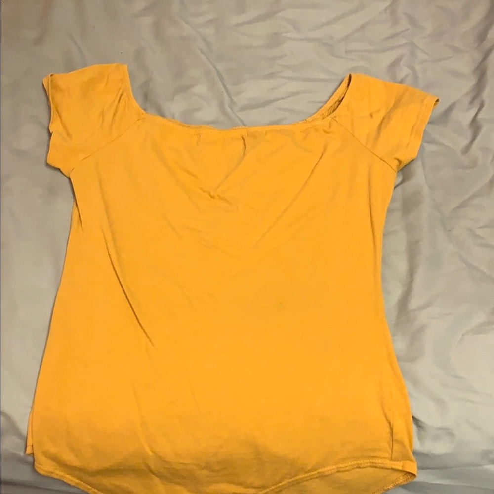 Yellow, off the shoulder body suit